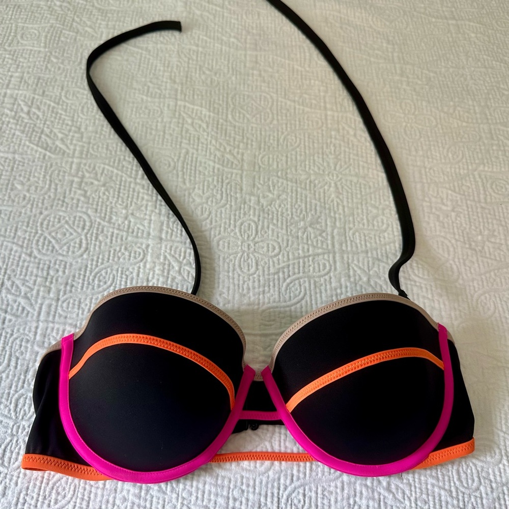 Victoria's Secret Black Bikini Top with Pink and Orange Trim